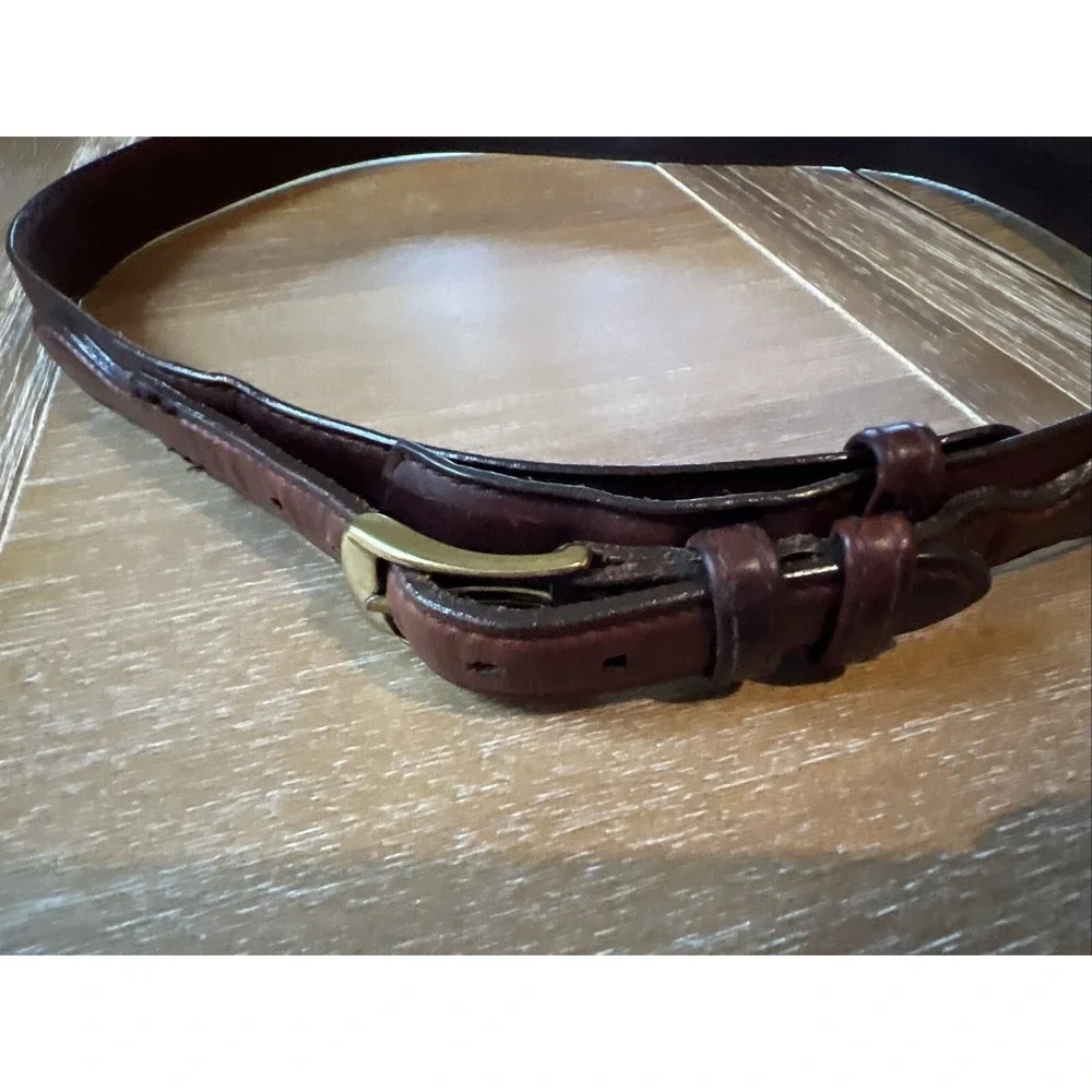 Lands' End Brown Leather Men's Belt with Brass Buckle